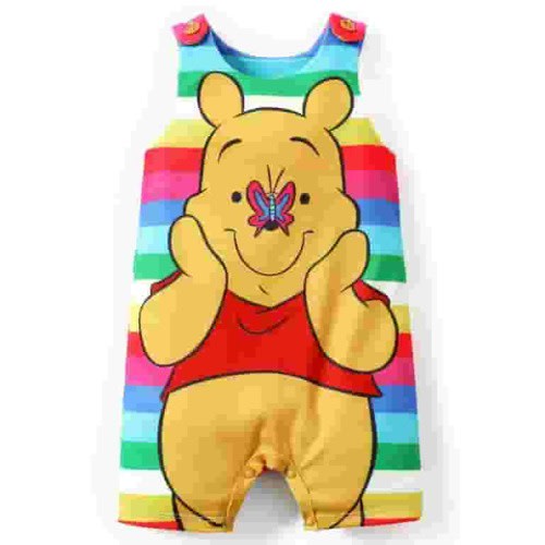 Disney Winnie the Pooh Baby Bodysuits Graphic Rainbow Stripe Button Romper Onesies Newborn to Infant
