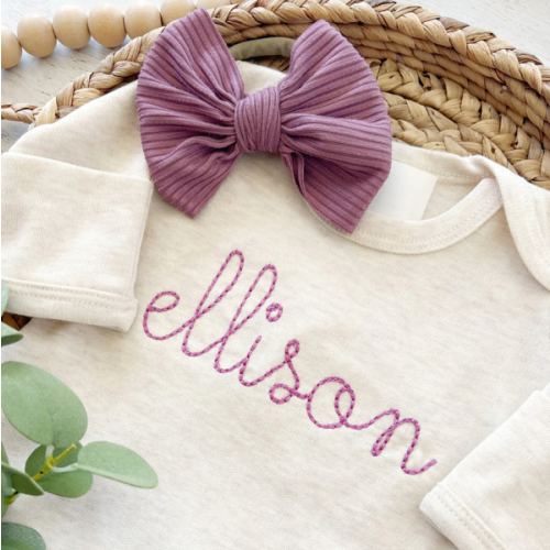 Personalized Newborn Baby Girl Outfit | Oatmeal Romper Mauve Baby Name – Wonderfully Made