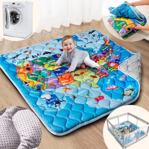 Beavtaens Baby Play Mat for Floor, Fits 50x50 Playpen, Super Soft, Non-Slip, for Ages 0-4 (Map)