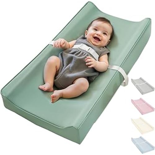 Vegan Leather Waterproof Baby Changing Pad - Wipeable, Extra Thick & Portable & Non-Slip Diaper Mat for Dresser, Crib, Travel | Soft & Safe (Green)