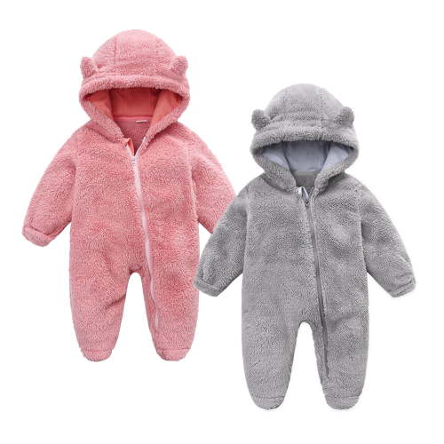 fatyb Baby Fleece Jumpsuit Hooded Newborn Boys Girls Warm Romper Long Sleeve Zipper Snowsuit (2 Pack)