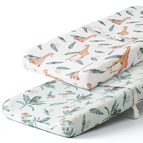 Stretchy Changing Pad Covers BROLEX Carddle Sheet Set for Baby Boys Girls,2 Pack Jersey Knit,Giraffe Leaf