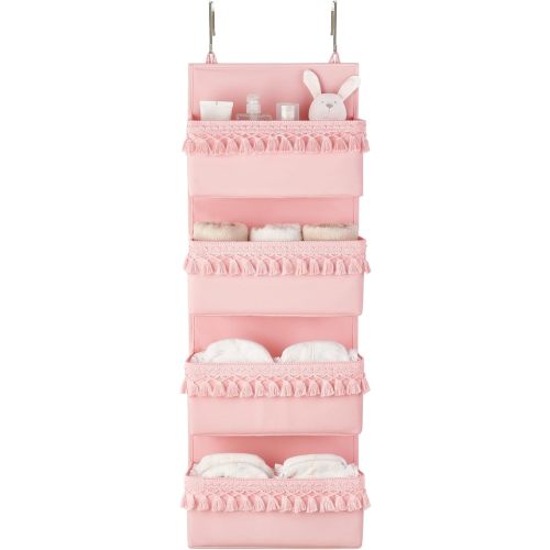 Over The Door Organizer 4 Pockets Hanging Behind Door Storage, Pink
