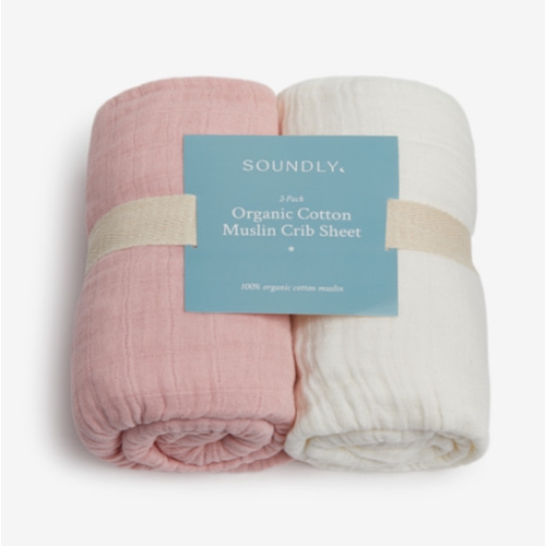 Soundly Organic Cotton Muslin Crib Sheet (2 Pack) - Crystal Rose/Snow White