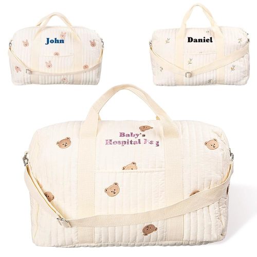 Custom Cotton Diaper Bag Tote for Women - Large Capacity, Multiple Compartments, Cute Rabbit Bear Design for Baby Girl & Boy