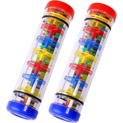 2 Pack Rainmaker Rain Stick Musical Instrument for Babies, Toddlers and Kids, 8 Inch Rainfall Rattle Tube Rainstick Shaker Toy