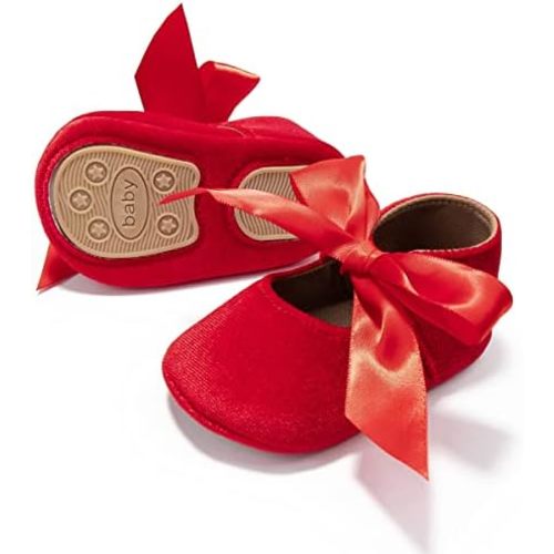 KIDSUN Infant Baby Girls Mary Jane Shoes Non-Slip Rubber Sole Ballet Slippers Princess Dress Wedding Shoes Newborn Crib Shoes First Walkers Shoes