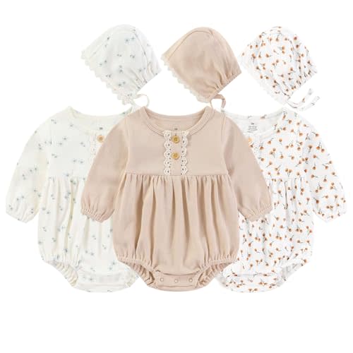 Ruliby Baby Girl Outfit Cotton Bubble Romper Floral Dress Infant Girls Clothes 3-pack