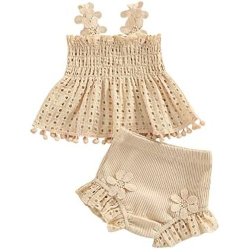 Murnouche Newborn Baby Girl Summer Clothes Sleeveless Floral Top Ribbed Shorts Boho Outfit Set