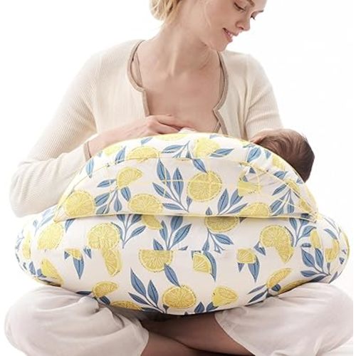 Momcozy Pioneering Safety Fence Nursing Pillow for Breastfeeding- Wider Feeding Pillows for More Support for Mom & Baby- Easier Nursing & Hand Free- Fit for All, Removable Cotton Cover