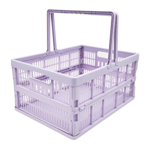 Mainstays Plastic Collapsible Storage Basket w/ Handles, Purple