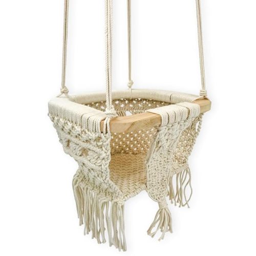 Finn + Emma - Handmade Macrame Baby Swing with Solid Wood Bar - Organic Baby Accessories - Handmade with Care