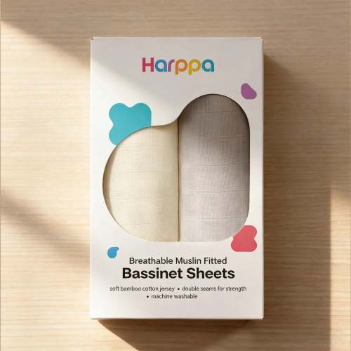 Harppa Muslin Bassinet Sheets 2 Pack, Fitted Viscose Bamboo Cotton Sheets for Cuddly Mattresses – HARPPA