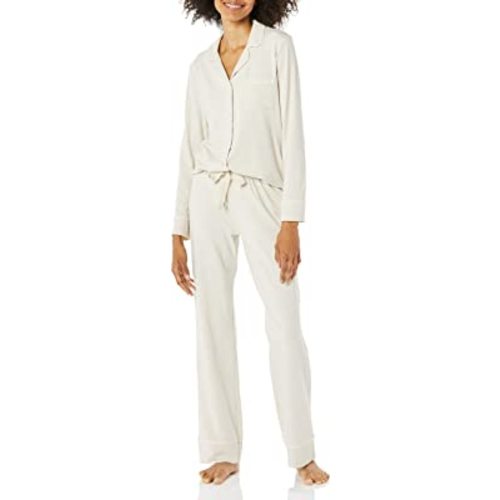Amazon Essentials Women's Cotton Modal Long-Sleeve Shirt and Full-Length Bottom Pajama Set (Available in Plus Size)