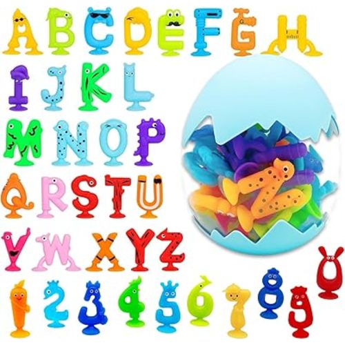 Bath Toys Suction Cup Toys 36 PCS Silicone Suction Travel Toys Window for Kids Ages 3-8 Boys Girls Sensory Toy Silicone Animal Sucker Toy