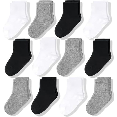 CozyWay Baby & Toddler Socks Crew Comfy Cotton Socks For Girls and Boys Babies Soft & Breathable Infant - 12 Pack