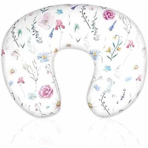 Nursing Pillow Cover Breastfeeding Pillow Slipcover for Moms Soft Breathable Organic Knit Fabric Newborn Infant Feeding Pillow Covers for Baby Girl Boy, Stylish Floral