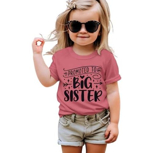 Promoted to Big Sister Shirts for Toddler Baby Girls Announcement T-Shirt Summer Short Sleeve Tees Big Sis Tops
