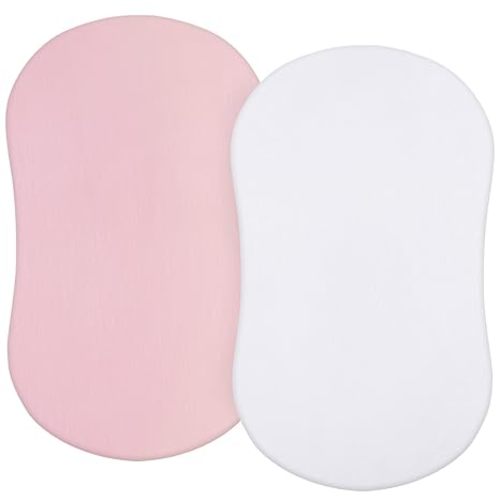 Bassinet Sheets Compatible with Halo Bassinest Swivel/Flex/Glide Sleeper and 4moms mamaRoo Sleep Bassinet, 100% Cotton, 2 Pack, Ultra Soft Bassinet Sheet for Baby, White & Pink