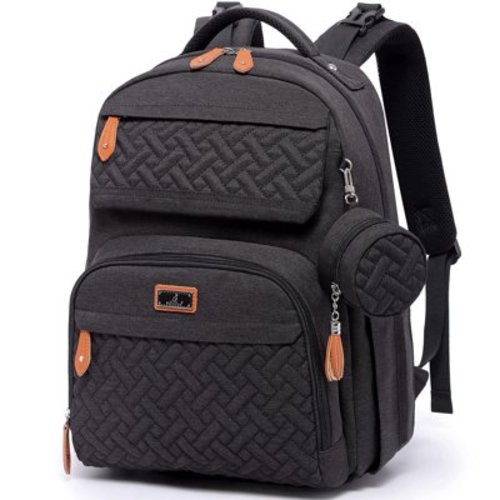 BabbleRoo Multi-functional Diaper Backpack, Large 26L Capacity Baby Bag w/ Changing Pad & Stroller Straps, Black