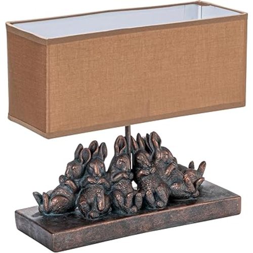 Creative Co-op Resin Rabbit Table Lamp with Rectangle Linen Shade, Bronze Finish