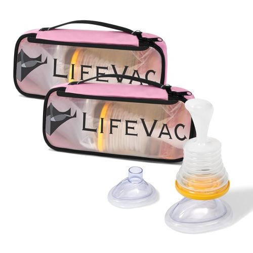 LifeVac Pink Travel Kit 2 Pack - Portable Suction Rescue Device, First Aid Kit for Kids and Adults, Portable Airway Suction Device for Children and Adults