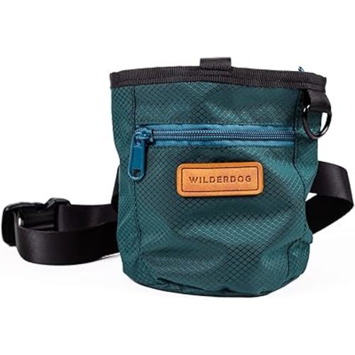 Wilderdog Dog Training Treat Pouch with Magnetic and Zipper Closure, Carabiner Attached, Adjustable Waist Strap - Green