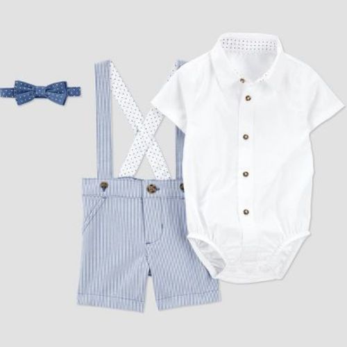 Carter's Just One You®️ Baby Striped Suspender Shortalls Top & Bottom Set - Blue 12m