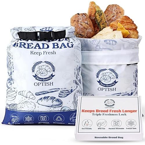 2 Pack Bread Bags for Homemade Bread, Reusable Sourdough Bread Bags for Fresh Keeping, Bread Bags for Sourdough with Lining & Zipper, Freezer Safe & BPA Free, for Gift Giving, White