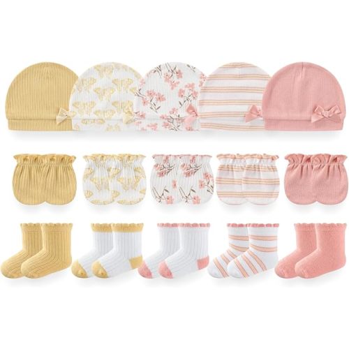 Baby Girls Boys Hats Mittens and Socks Set Cotton Infant Caps Newborn Soft Gloves 0-6 Months