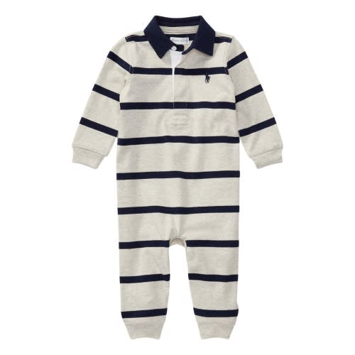 Rugby Stripe Cotton Jersey Polo Romper, 3M