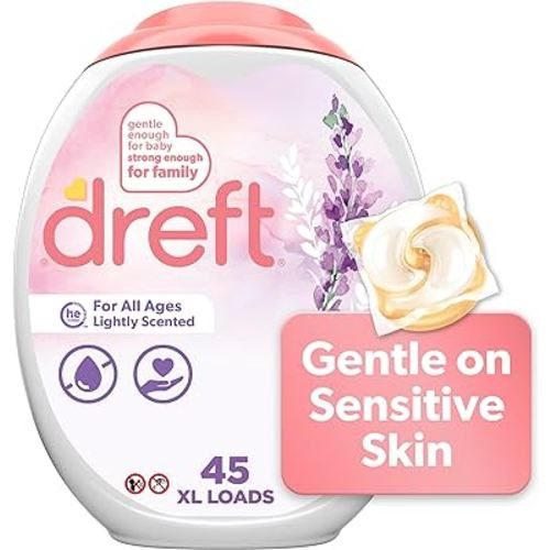 Dreft Laundry Detergent XL Pacs, Light Scent, Lavender, 45 Count