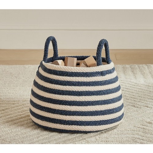Alternating Stripe Beehive Basket - Color: Natural/Navy