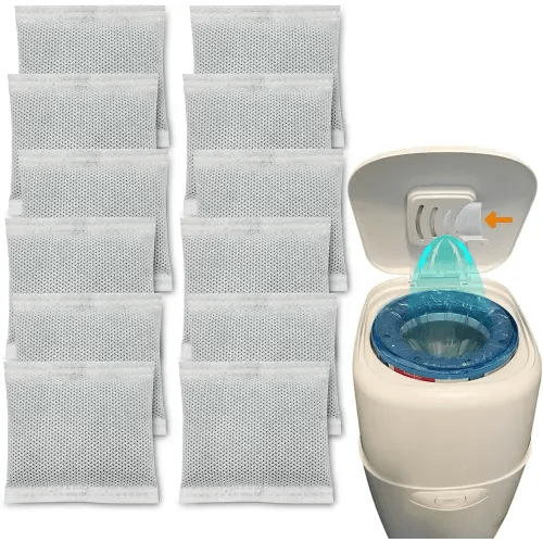 12 Pack Diaper Pail Carbon Filters for Playtex Diaper Genie Complete and Expressions Pail, Charcoal Odor Absorbing Bags for Diaper Genie Diaper Pails with Built-in Odor Controlling Compartment