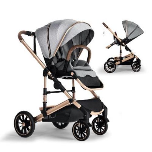 Kinder King Roc 1 Reversible Folding Baby Stroller, High Landscape, Adjustable Canopy, Anti-shock, 5-point Harness, Cup Holder, Dark Grey