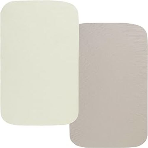 Muslin Bassinet Sheets 33" x 19" Compatible with Mika Micky, KoolaBaby (3 in 1), BabyBond, HARPPA and RICUTON Bedside Bassinet, 2 Pack for Baby Boy and Girl, Fog and Beige