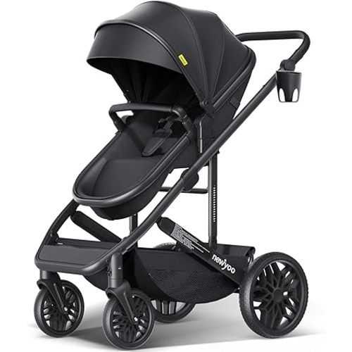 Infant Stroller with Newborn Bassinet, Convertible Baby/Toddler Strollers w Reversible Seat & Cup Holder, Coches para Bebes, 2-in-1 Rear-Facing Pram, One-Hand Quick Fold, 516M, Black