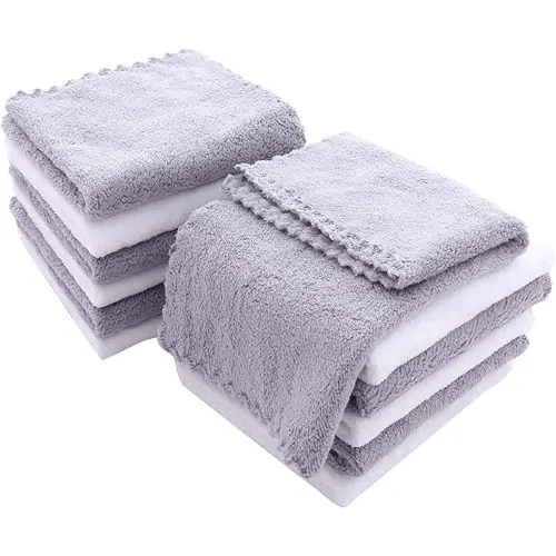 Spotted Play 12 Pack Baby Washcloths - Extra Absorbent and Soft Wash Clothes for Newborns, Infants and Toddlers - Suitable for Baby Skin and New Born - Microfiber Coral Fleece 12x12 Inches
