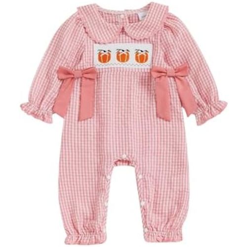 YINGISFITM Fall Baby Girl Halloween Clothes Peter Pan Collar Bowknot Pumpkin Romper Onesie Jumpsuit Cute Newborn Outfit
