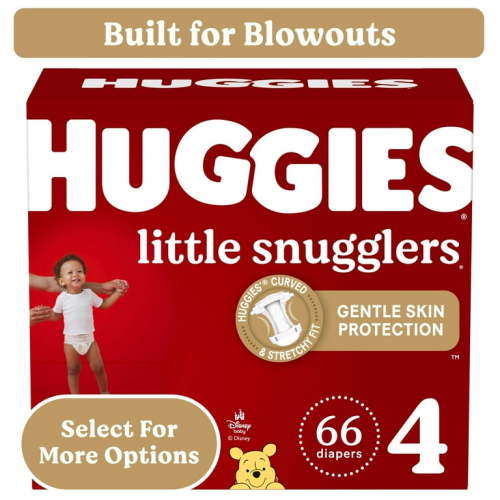 Huggies Little Snugglers Hypoallergenic Baby Diapers, Size 4, 66 Ct with GentleAbsorb Liner
