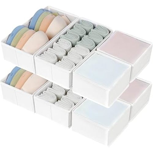 DIMJ Drawer Organizers for Clothing, Set of 8 Dresser Drawer Organizers, Fabric Closet Organizers and Storage, Drawer Dividers for Baby Clothes, Socks, Belt, Tie (Pink)