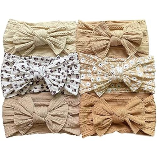 6 Pcs Soft Cable Knit Baby Nylon Headbands Hair bands,Top Knot Wide Nylon Turban Head Wraps Kids Girls Hair Bows (Set10)