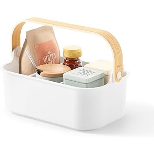 Umbra Bellwood Stackable Storage Bin, Multipurpose Caddy Organizer, 11 x 7 in, White/Natural