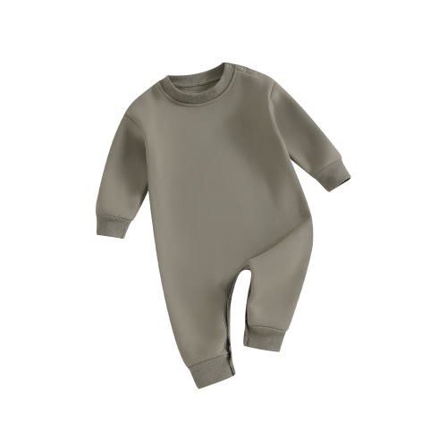 Douhoow Newborn Baby Fleece Sweatshirt Romper Infant Boy Girl Solid Color Long Sleeve Jumpsuit Fall Warm Bodysuits