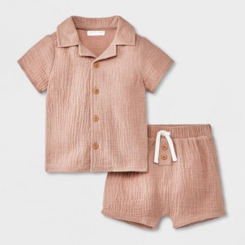 Grayson Mini Baby Boys' Solid Top & Bottom Set - Brown 6-9M