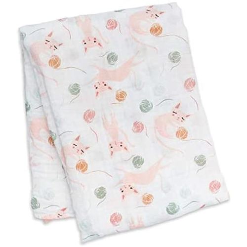 100% Cotton Muslin Swaddle Blanket, 47 X 47", Kitty