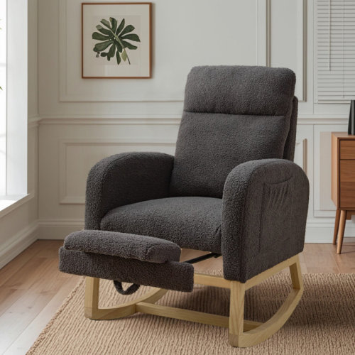Harriet Bee Modern Accent Rocking Chair Rocking Chair with Solid Wood Legs, adjustable Footrest,Comfy Armchair with Side Pocket | Wayfair