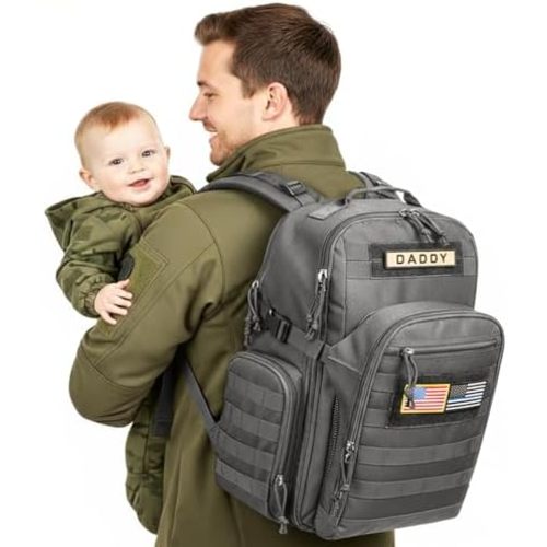 MIRACOL Military Diaper Bag for Men - Large Baby Diaper Backpack for Hiking Travel Trips Camping - Army Daddy Gear Backpack for Outdoor Enthusiast Dad Grey