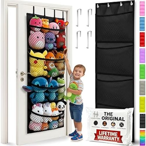 Honeyera The Original Stuffed Animal Storage (Patented) - Over Door Organizer for Stuffies, Toy Plush/Hammock Baby Hanging Storage Net Big Girls Toddler Large Bag Animals (Black)
