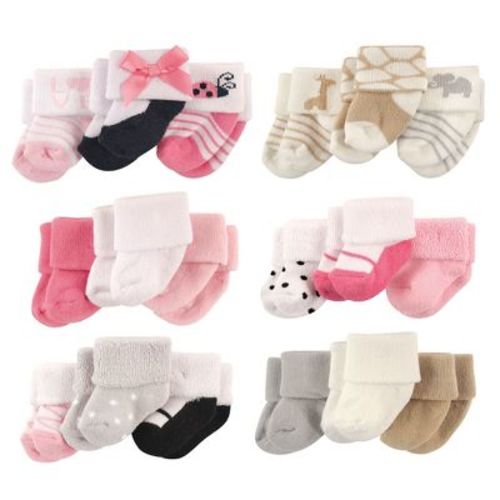 Luvable Friends Infant Girl Cotton Terry Socks, 18-piece, Ladybug Safari Pink Black, 0-3 Months